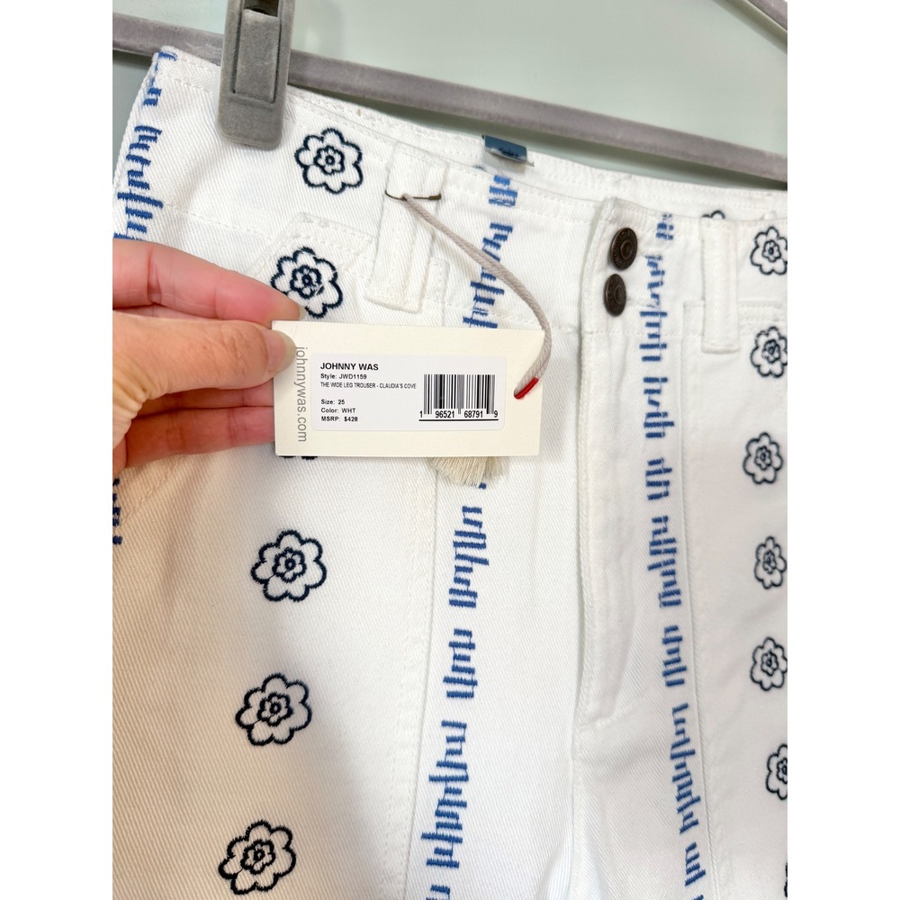 Johnny Was‎ Wide Leg Floral Embroidered Denim Trouser Pants White Blue NWT 25/2 - Picture 8 of 16